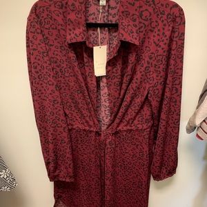 Burgundy leopard print button down dress